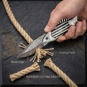 Top Edition Handmade <b>Copper</b> Damascus Fish Style Folding Pocket Knife EDC Hunting Camping Knife w/Steel Engraved Resin Handle - Product Image 2