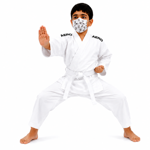 AERO Kids Karate Gi Blanco, Corte Regular, 100% Algodón, Ropa Duradera para Artes Marciales, Niños, Logotipo Personalizado, Cinturón Blanco, Manga Izquierda - Product Image 3