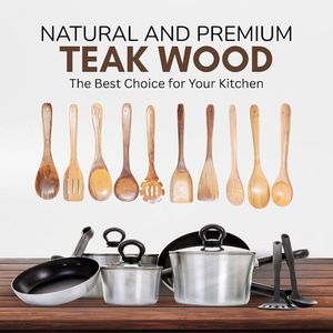 Juego de Utensilios de Cocina de Madera de Teca, 12 Piezas, Cucharas y Espátulas de Cocina Indias Ecológicas - Product Image 3