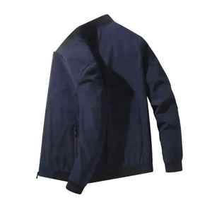 Chaqueta Bomber Azul Marino para Hombre, Cuello Alto, Cierre de Cremallera, Corte Regular, Color Sólido, Estilo Casual, Material Poliéster, Estilo Otoñal - Product Image 2
