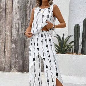 ชุดเซ็ตผ้าชีฟองสีขาว 2 ชิ้น แบบเซ็กซี่ลำลอง เอวสูง ปักลายฉลุ ตัดเย็บอย่างประณีต - Product Image 3