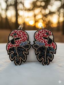 Handmade Luxury Embroidery Beaded <b>Earrings</b> with <b>Fine</b> Bead Embellishments and Designer Floral Pattern - Product Image 4