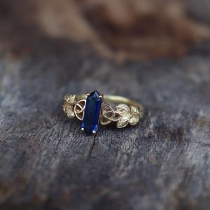 Anillo de Compromiso con Zafiro Azul en Forma de Hoja, Plata de Ley 925, Chapado en Oro de 14k, Anillo de Promesa, Regalo de Aniversario o Cumpleaños - Product Image 4