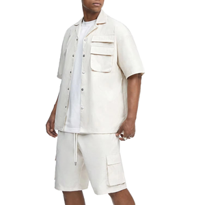 Custom Men's Casual Daily Wear Summer Short-Sleeved Shirt and Drawstring Shorts <b>Set</b> With Pocket - Product Image 4