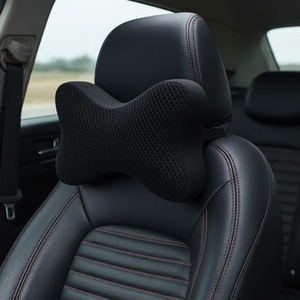 Almohada de espuma viscoelástica para el cuello con tela de malla para soporte de asiento de coche, color negro, un solo color - Product Image 1