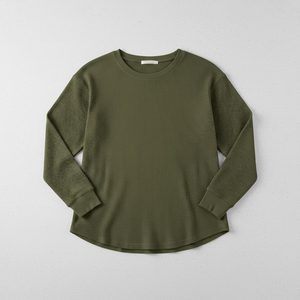 Waffle Cotton Oversized Long Sleeve T Shirt Crew Neck Ribbed Cuff <b>Thermal</b> Waffle Knit Casual <b>Top</b> for Women - Product Image 4