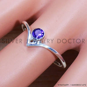 แหวนพลอยอเมทิสต์ธรรมชาติทรงเหลี่ยม เงินแท้ 925 แหวนทำมือ ราคาขายส่ง เครื่องประดับ - Product Image 2