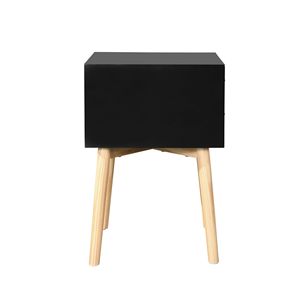 Mid Century Modern 2-Drawer Nightstand with Rubber Wood Legs <b>Black</b> <b>Bedside</b> <b>Table</b> for Bedroom & Living Room Storage - Product Image 5