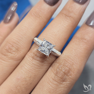 2 CT princess cut lab grown <b>diamond</b> engagement <b>ring</b> with micro pave band in 10K white gold IGI certified <b>ring</b> - Product Image 4