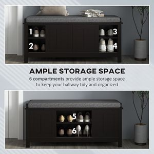 Modern Black Entryway Shoe Storage Bench with <b>Cushion</b> 2 Sliding <b>Doors</b> Space for 10 Pairs of Shoes - Product Image 4