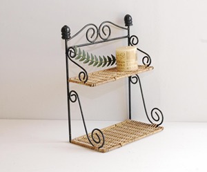 Vintage Rattan And Metal Wall Shelf Organizer Spice <b>Rack</b> Perfect For <b>Kitchen</b> Bathroom Home Decor And <b>Storage</b> Display From India - Product Image 2