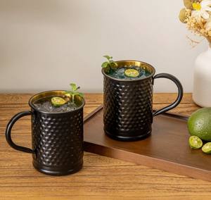 Tasses à mule en cuivre artisanales Alkiq, finition martelée antique, durables, grande capacité, avec poignée - Product Image 4