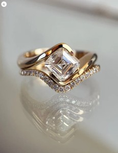 Asscher Cut 6MM Moissanite Bridal Engagement <b>Ring</b> 925 Sterling Silver Gold Plated Luxury Certified Wedding Promise Anniversary - Product Image 1