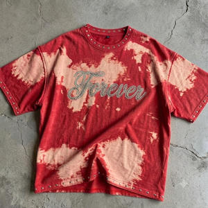 เสื้อยืดโอเวอร์ไซส์ประดับเพชรเทียม สำหรับผู้ชายและผู้หญิง ผ้าฝ้ายพรีเมียม สตรีทแวร์ ลวดลายกราฟิกแบบฟอกสี เสื้อยืดฮิปฮอปแฟชั่น - Product Image 4