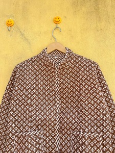 Vintage 100% Cotton Quilted Geometric Print <b>Jacket</b> Mandarin Collar Full Sleeve Autumn <b>Short</b> <b>Jacket</b> With Single Button Closure - Product Image 2