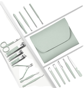 KAAMIR INSTRUMENTS OEM ODM, Juego de Manicura Profesional de 16 Piezas con Estuche de Cuero Verde Menta, Marca Privada, Kit de Cuidado Personal de Acero Inoxidable - Product Image 5