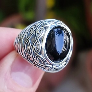 Black Onyx <b>Ring</b> 925 Sterling <b>Silver</b> Handmade Boho <b>Statement</b> Promise <b>Ring</b> for Women, July Birthstone, Oval Gemstone - Product Image 1