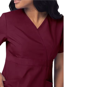 Ensemble de blouses médicales rouge vin pour femmes, col en V, vêtements d'hôpital, tenue clinique professionnelle, uniforme d'infirmière - Product Image 5