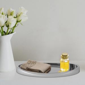 Plateau de présentation minimaliste carré en acier inoxydable argenté moderne pour salle de bain, organisateur de comptoir, présentoir pour produits de soin et articles de table en métal pour salon - Product Image 2