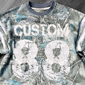 Casual Camo Football Jersey for Men Long Sleeve Oversized Graphic T Shirt Streetwear Fashion Top - Product Image 2