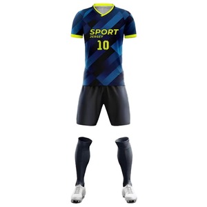 ชุดเสื้อกีฬา สีน้ำเงิน-ดำ ลายเรขาคณิต พิมพ์ลายแบบ Sublimation พร้อมชื่อและหมายเลข 10 ชุดฟุตบอลชาย ระบายเหงื่อได้ดี ใช้ได้ทุกฤดู - Product Image 2