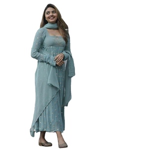 LIGHT Blue Color Daily and Office Wear Trending Heavy Embroidery <b>Mirror</b> Work Salwar Kameez at Lower Rate - Product Image 1