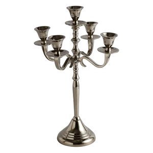 Candelabro de Aluminio Plateado de Lujo con 5 Brazos, Portavelas de Metal Niquelado, Centro de Mesa Elegante de Cinco Ramas - Product Image 4