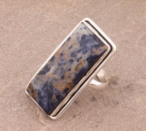 Anillo Rectangular de Sodalita Natural, Plata de Ley 925, Joyería Geométrica con Piedras Preciosas, para Mujeres y Hombres, Clásico para Bodas, Diseño Personalizado al por Mayor - Product Image 3
