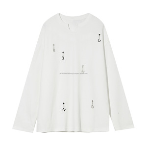 Camiseta de manga larga de gofre personalizada de fábrica para hombre, Sudadera con cuello redondo y Costilla rasgada con aguja, suéter de calle de algodón para hombre - Product Image 3