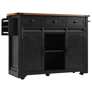 Isola da Cucina Stile Fattoria K K 53.7 Pollici con Presa di Corrente, 2 Ante Scorrevoli, Vano Portaoggetti, Ripiano Ribaltabile e Porta Spezie - Product Image 3