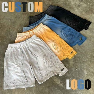 Nouveau style short pour homme en coton délavé à l'acide avec cordon de serrage, motif imprimé en relief, personnalisable - Product Image 1