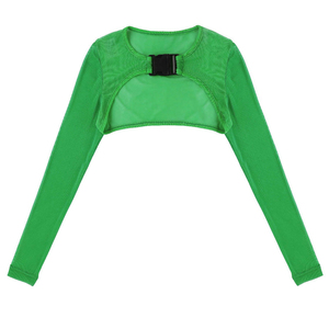 Women's Green <b>Mesh</b> Slim Fit Long Sleeve Crop <b>Top</b> with Criss-Cross Neck Hollow Out Design Eco-Friendly 100% Cotton Sexy Club Wear - Product Image 6