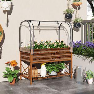Raised Garden Bed with Legs and Cover Metal Elevated <b>Planter</b> <b>Box</b> with Bottom Shelf and Liner for Vegetables Brown - Product Image 2