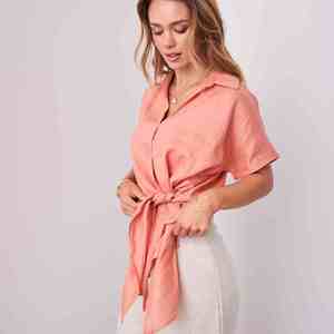 T-shirt femme en lin 100% écologique, coupe ample, manches courtes, été, avec broderie, tricoté, style streetwear - Product Image 4
