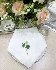 Servilletas de Lino Bordadas Personalizadas al por Mayor con Hojas de Palma, Servilletas de Tela con Dobladillo para Eventos en el Hogar y Bodas - Product Image 4
