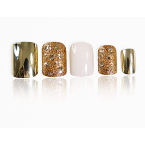 Uñas Postizas de Cromo Dorado con Diamantes de Imitación, Venta al por Mayor, 24 Piezas, Cuadradas Medianas, con Brillo, Uñas Artificiales de ABS, Longitud OEM/PL - Product Image 1