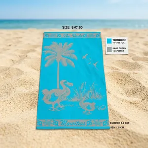 Cuadro Decorativo de Pared con Diseño de Palmera Costera, Estilo Art Deco, en Lienzo Rectangular, 85x160cm, Color Turquesa Mauricio, The Dodo - Product Image 1
