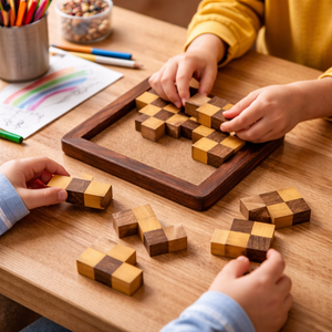Puzzle en bois de palissandre indien fait main |   Jeu de société décoratif léger et écologique, jouet de réflexion 16x16x2 cm - Product Image 4