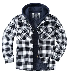 Unisex Canvas Wind Breaker <b>Jacket</b> with Removable Hood Plaid Winter Thick Hoodie Stand Collar Streetwear - Product Image 4