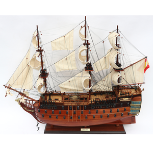 Barco de vela tallado a mano SANTA ANA (1784-1812) Modelo de barco de madera hecho a mano, decoración navideña para el hogar, colección de regalos, Vietnam GIA - Product Image 6