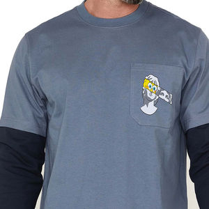 T-shirt personnalisé col rond 260 grammes coton bambou streetwear délavé à l'acide double couche manches longues coupe oversize écoresponsable 2-en-1 sérigraphié - Product Image 6