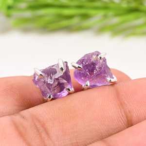 February Birthstone <b>Amethyst</b> <b>Stud</b> <b>Earrings</b> Sterling Silver Minimal Everyday Jewelry - Product Image 1