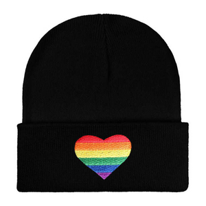 Unisex White Beanie Hat With Rainbow Heart Embroidery Casual <b>Winter</b> <b>Cap</b> For Adults - Product Image 3