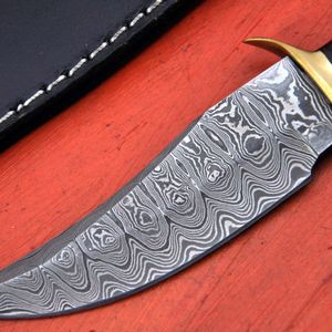 Couteau de chasse à lame fixe en acier Damas fait main, manche en bois de cerf, pointe tombante - Product Image 6