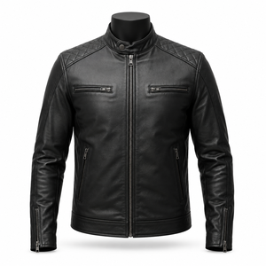 2026 New Arrival Custom <b>Men</b>’s Black <b>Leather</b> Biker <b>Jacket</b> Premium Quilted Shoulder Private Label OEM - Product Image 1