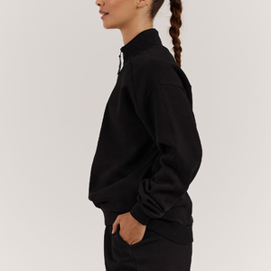 Men's <b>Black</b> <b>Fleece</b> Quarter Zip Winter Sweatshirt Stand Collar Pullover Knitted Hoodie Custom Logo Front Solid Casual Wear Zipper - Product Image 2