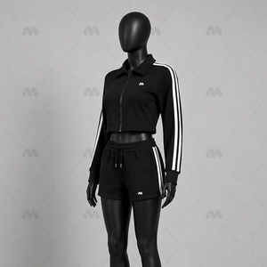 Conjunto Deportivo para Hombre, Negro, Transpirable, Poliéster/Algodón, Color Sólido, Manga Larga, Cierre Frontal con Cremallera, Estilo Deportivo, Ropa Casual de Primavera - Product Image 2