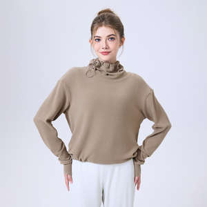 Manteau décontracté élégant en velours tricoté pour femme grande taille, à manches longues, uni texturé, avec un seul bouton et manches amovibles en fourrure, collection automne - Product Image 1