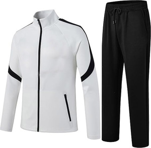 Men's White Tracksuit Full <b>Zip</b> <b>Jacket</b> Matching Pants Solid Color Sporty Style Breathable Polyester Autumn Wear - Product Image 5