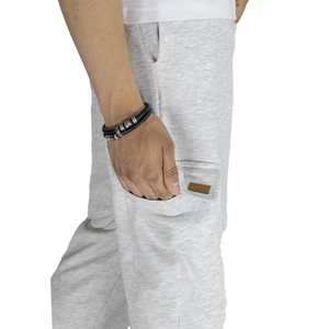 Terry <b>Cargo</b> Jogger <b>Mens</b> Slim Fit 100% Cotton Sweatpants with Elastic Waist Mid Rise Pockets in Black <b>Brown</b> & Light Gray - Product Image 3